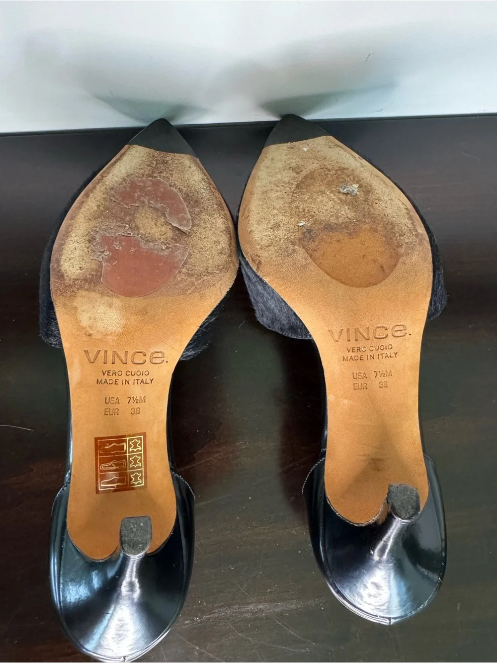 Vince Made in Italy Black Calf Hair & Leather Pointed Toe D’Orsay Pumps